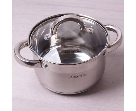 Каструля 2,1 л з кришкою Kamille (5616S), Тип: каструля, Об'єм: 2,1 л, Колір: срібний, зображення 2