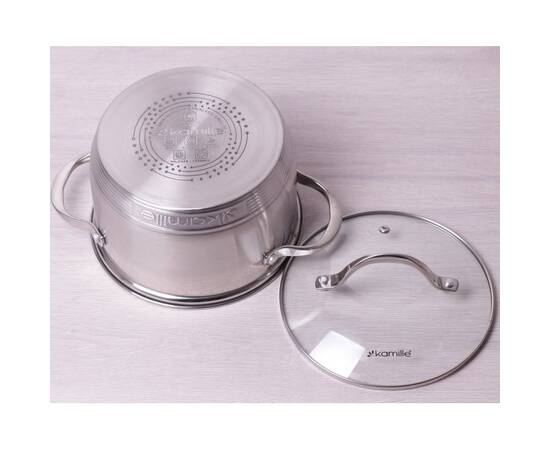 Каструля 2.1л з кришкою та 7-шаровим дном (O16x10.5 см) Kamille (4717S), Тип: каструля, Об'єм: 2,1 л, Колір: срібний, зображення 2