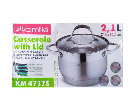 Каструля 2.1л з кришкою та 7-шаровим дном (O16x10.5 см) Kamille (4717S), Тип: каструля, Об'єм: 2,1 л, Колір: срібний, зображення 3
