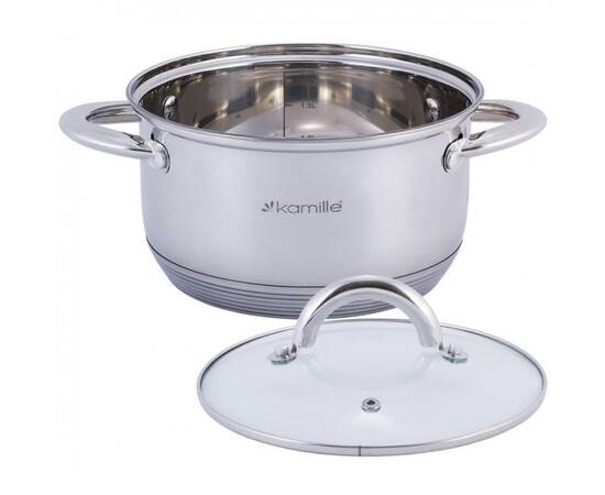 Кастрюля 2,4л с крышкой Kamille (5772), Тип: кастрюля, Объем: 2,4 л, Цвет: серебряный, изображение 2