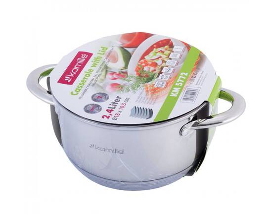 Кастрюля 2,4л с крышкой Kamille (5772), Тип: кастрюля, Объем: 2,4 л, Цвет: серебряный, изображение 4