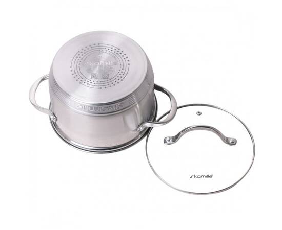 Каструля 2.9л з кришкою та 7-шаровим дном (O18x11.5 см) Kamille (4718S), Тип: каструля, Об'єм: 2,9 л, Колір: срібний, зображення 2