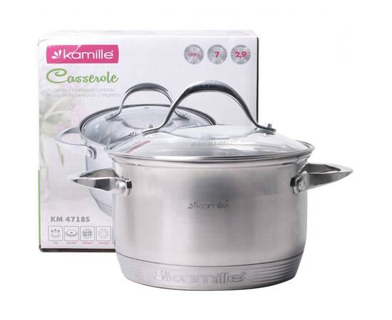 Каструля 2.9л з кришкою та 7-шаровим дном (O18x11.5 см) Kamille (4718S), Тип: каструля, Об'єм: 2,9 л, Колір: срібний, зображення 4
