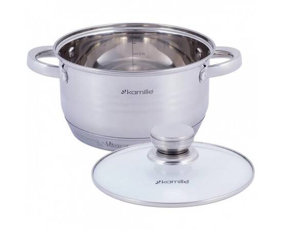 Каструля 2л з кришкою Kamille (4911), Тип: каструля, Об'єм: 2 л, Колір: срібний, зображення 2