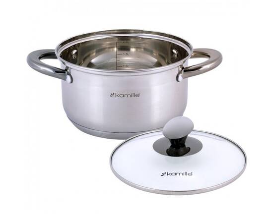 Каструля 2л з кришкою Kamille (4921), Тип: каструля, Об'єм: 2 л, Колір: срібний, зображення 2