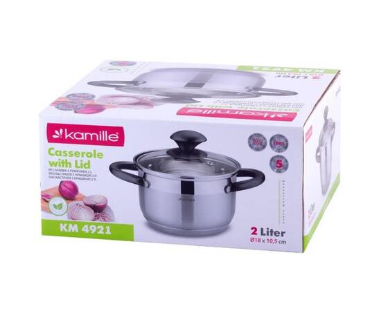 Каструля 2л з кришкою Kamille (4921), Тип: каструля, Об'єм: 2 л, Колір: срібний, зображення 4