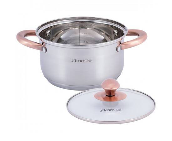 Каструля 2л з кришкою Kamille (4931), Тип: каструля, Об'єм: 2 л, Колір: срібний, зображення 2