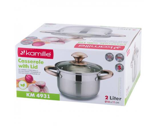 Каструля 2л з кришкою Kamille (4931), Тип: каструля, Об'єм: 2 л, Колір: срібний, зображення 3