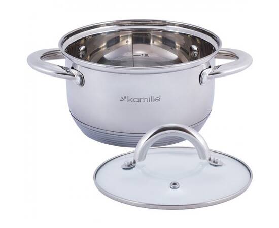 Кастрюля 3,4л с крышкой Kamille (5773), Тип: кастрюля, Объем: 3,4 л, Цвет: серебряный, изображение 2