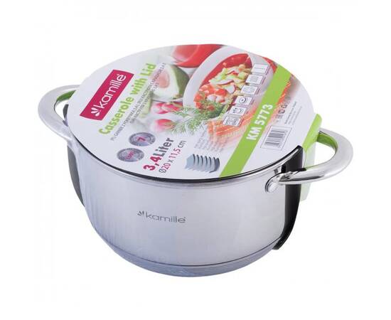Кастрюля 3,4л с крышкой Kamille (5773), Тип: кастрюля, Объем: 3,4 л, Цвет: серебряный, изображение 4