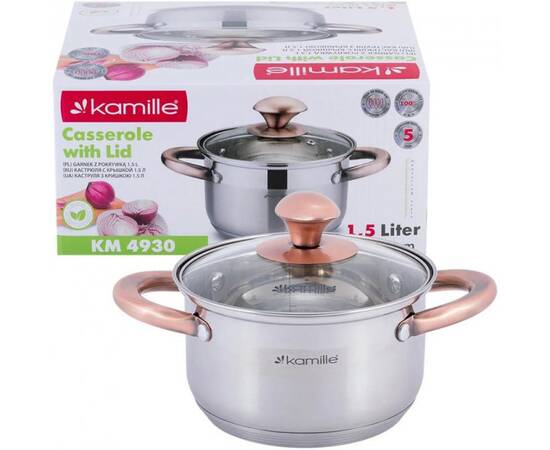 Каструля 3л з кришкою Kamille (4932), Тип: каструля, Об'єм: 3 л, Колір: срібний, зображення 4