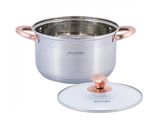 Кастрюля 4,5л с крышкой Kamille (4933), Тип: кастрюля, Объем: 4,5 л, Цвет: серебряный, изображение 2