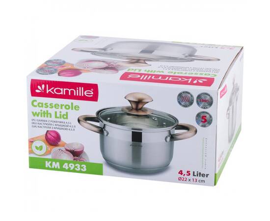 Кастрюля 4,5л с крышкой Kamille (4933), Тип: кастрюля, Объем: 4,5 л, Цвет: серебряный, изображение 3