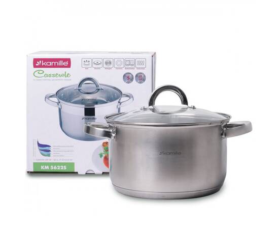 Каструля 5,1 л з кришкою Kamille (5622S), Тип: каструля, Об'єм: 5,1 л, Колір: срібний, зображення 4