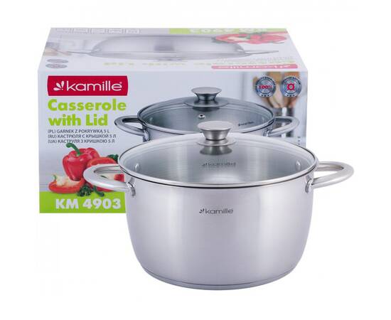 Кастрюля 5л с крышкой Kamille (4903), Тип: кастрюля, Объем: 5 л, Цвет: серебряный, изображение 3