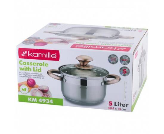 Кастрюля 5л с крышкой Kamille (4934), Тип: кастрюля, Объем: 5 л, Цвет: серебряный, изображение 4