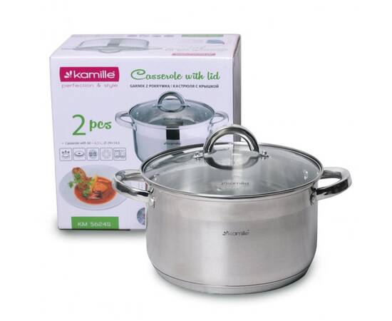 Каструля 6.5л з кришкою Kamille (5624S), Тип: каструля, Об'єм: 6,5 л, Колір: срібний, зображення 4
