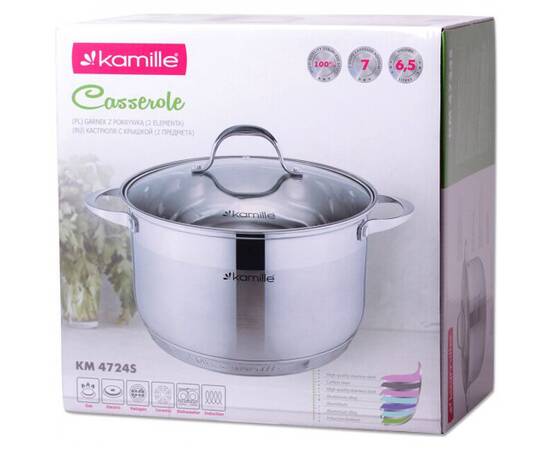 Каструля 6,5л з кришкою та 7-шаровим дном (O24x14.5 см) Kamille (4724S), Тип: каструля, Об'єм: 6,5 л, Колір: срібний, зображення 4
