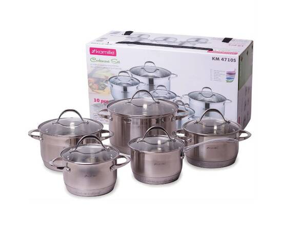 Набір посуду 10 предметів (ківш 1.8л; каструлі 1.8л, 2.3л, 3.3л, 5.8л; 7-шарове дно) Kamille (4710S), зображення 5