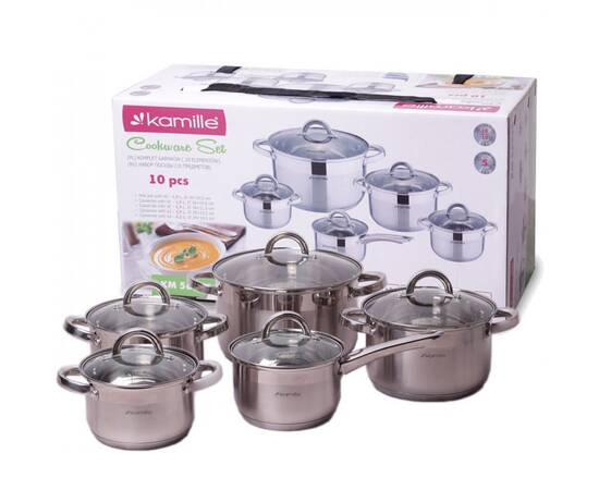 Набір посуду 10 предметів (ківш 1.8л; каструлі 1.8л, 2.5л, 3.8л, 5.8л) Kamille (5633S), зображення 5