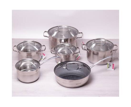 Набор посуды 12 пр. (кастрюли 1.8л,2.5л,3.8л,5.8л; ковш 1.8л; сковорода О24 см ) Kamille (5634S), изображение 3