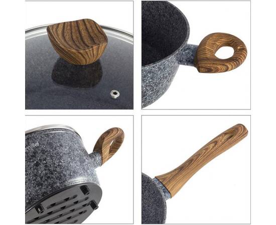 Набір посуду 12 предметів з підставками (каструлі 20,24,28 см, ковш16см сотейник 28 см сковорода 24 см) Kamille (4440), зображення 3