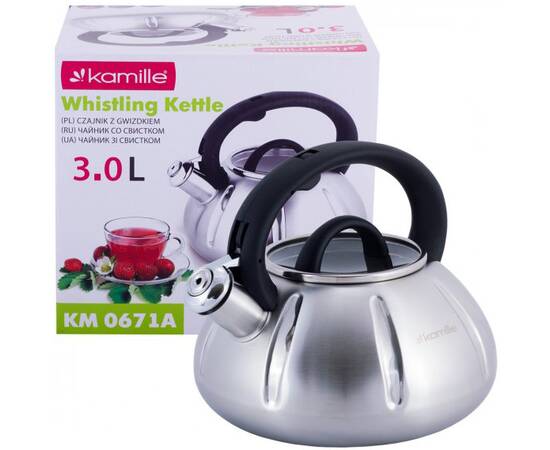 Чайник 3л зі свистком та скляною кришкою Kamille (0671A), зображення 4