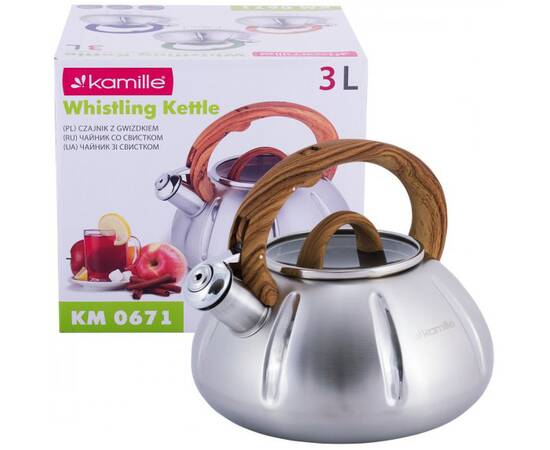 Чайник 3л со свистком и стеклянной крышкой Kamille (671), изображение 6