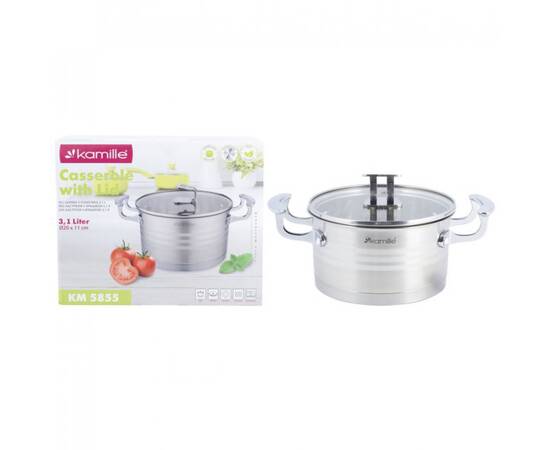 Каструля 20x11 см, 3,1 L з кришкою Kamille (5855), Тип: каструля, Об'єм: 3,1 л, Колір: срібний, зображення 5