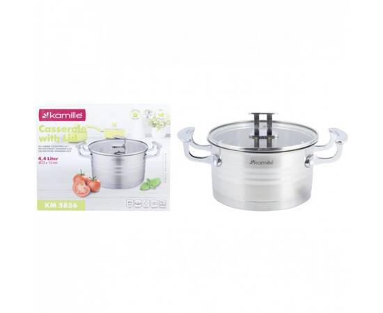 Каструля 22x12 см, 4,4L з кришкою Kamille (5856), Тип: каструля, Об'єм: 4,4 л, Колір: срібний, зображення 5