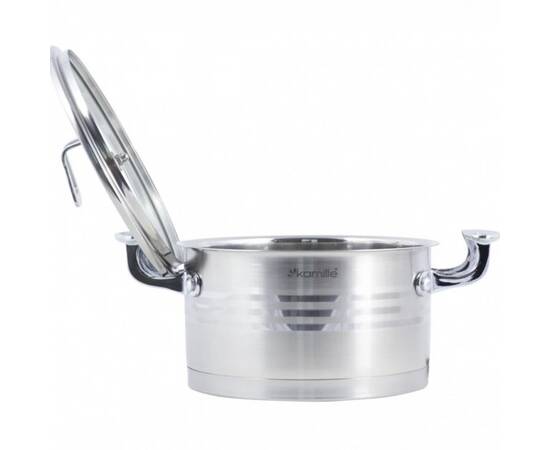 Каструля 22x12 см, 4,4L з кришкою Kamille (5856), Тип: каструля, Об'єм: 4,4 л, Колір: срібний, зображення 3