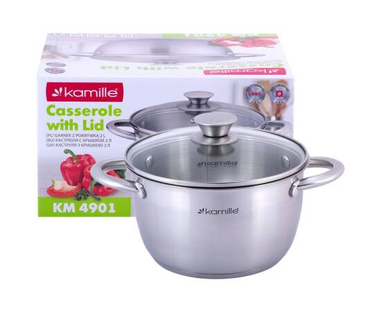 Каструля 2л з кришкою Kamille (4901), Тип: каструля, Об'єм: 2 л, Колір: срібний, зображення 5
