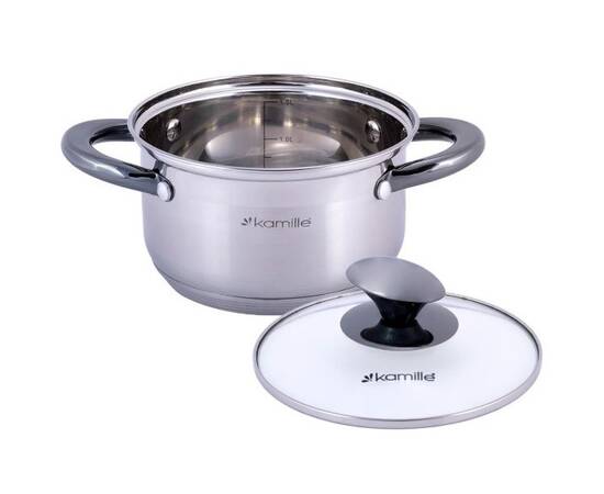 Каструля 3л з кришкою Kamille (4922), Тип: каструля, Об'єм: 3 л, Колір: срібний, зображення 2