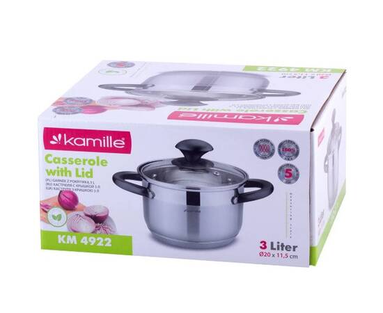 Каструля 3л з кришкою Kamille (4922), Тип: каструля, Об'єм: 3 л, Колір: срібний, зображення 4