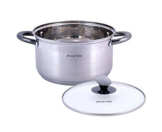 Кастрюля 4,5л с крышкой Kamille (4923), Тип: кастрюля, Объем: 4,5 л, Цвет: серебряный, изображение 2