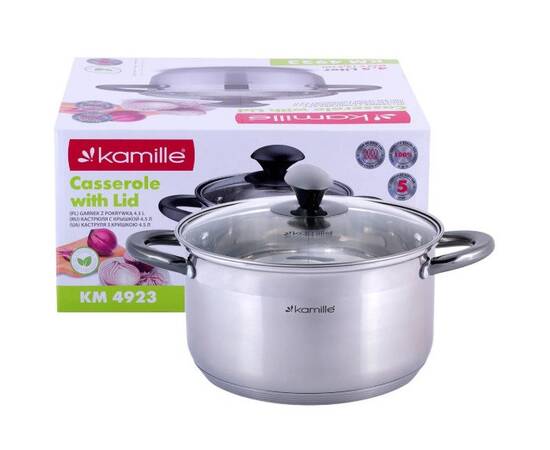 Кастрюля 4,5л с крышкой Kamille (4923), Тип: кастрюля, Объем: 4,5 л, Цвет: серебряный, изображение 3