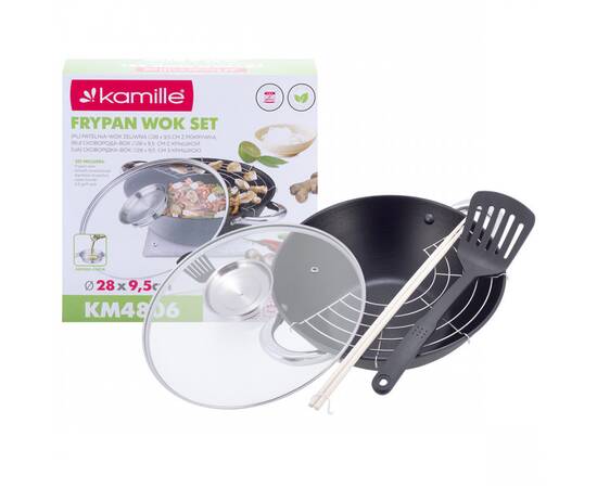 Казан чавунний Wok 3,6 L Kamille (4806MR), Об’єм казана: 3,6 л, Наявність кришки: зі скляною кришкою, зображення 6
