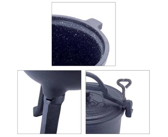 Казан чавунний на ніжках з кришкою та кріпленнями 10л. Kamille (4802V), Об’єм казана: 10 л, Наявність кришки: з чавунною кришкою, зображення 5