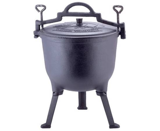 Казан чавунний на ніжках з кришкою та кріпленнями 10л. Kamille (4802V), Об’єм казана: 10 л, Наявність кришки: з чавунною кришкою, зображення 7