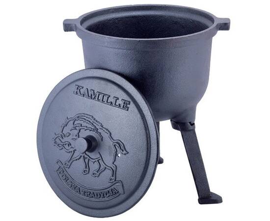 Казан чавунний на ніжках з кришкою та кріпленнями 4л. Kamille (4800V), Об’єм казана: 4 л, Наявність кришки: з чавунною кришкою, зображення 2