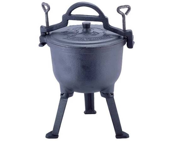 Казан чавунний на ніжках з кришкою та кріпленнями 4л. Kamille (4800V), Об’єм казана: 4 л, Наявність кришки: з чавунною кришкою, зображення 6