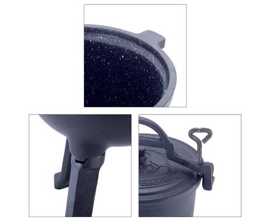 Казан чавунний емальований на ніжках 10л. Kamille (4802M), Об’єм казана: 10 л, Наявність кришки: з чавунною кришкою, зображення 6