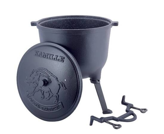 Казан чавунний емальований на ніжках 7л. Kamille (4801M), Об’єм казана: 7 л, Наявність кришки: з чавунною кришкою, зображення 9