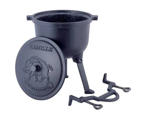 Казан чавунний емальований на ніжках 4л. Kamille (4800M), Об’єм казана: 4 л, Наявність кришки: з чавунною кришкою, зображення 2