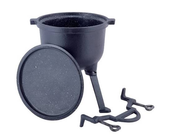 Казан чавунний емальований на ніжках 4л. Kamille (4800M), Об’єм казана: 4 л, Наявність кришки: з чавунною кришкою, зображення 3