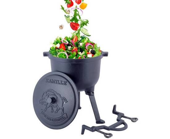 Казан чавунний емальований на ніжках 7л. Kamille (4801M), Об’єм казана: 7 л, Наявність кришки: з чавунною кришкою, зображення 2