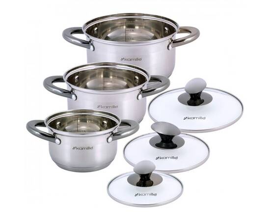 Набор кастрюль 6 предметов (1л, 1,5л, 2л) Kamille (4926), изображение 2