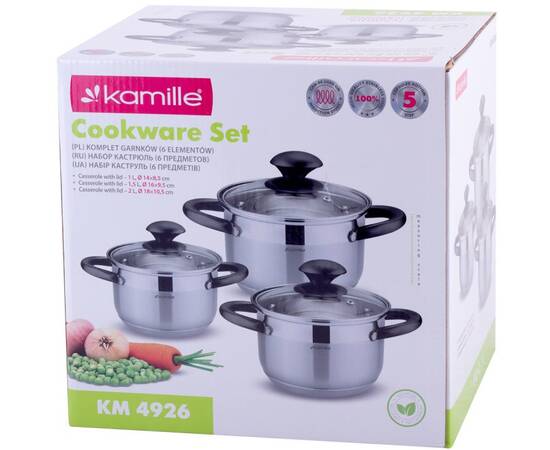 Набор кастрюль 6 предметов (1л, 1,5л, 2л) Kamille (4926), изображение 4