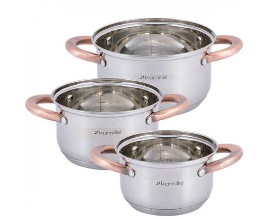 Набор кастрюль 6 предметов (1л, 1,5л, 2л) Kamille (4936), изображение 2