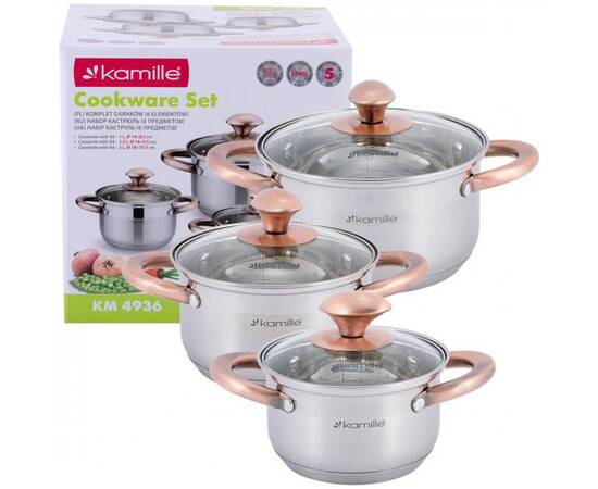 Набор кастрюль 6 предметов (1л, 1,5л, 2л) Kamille (4936), изображение 4